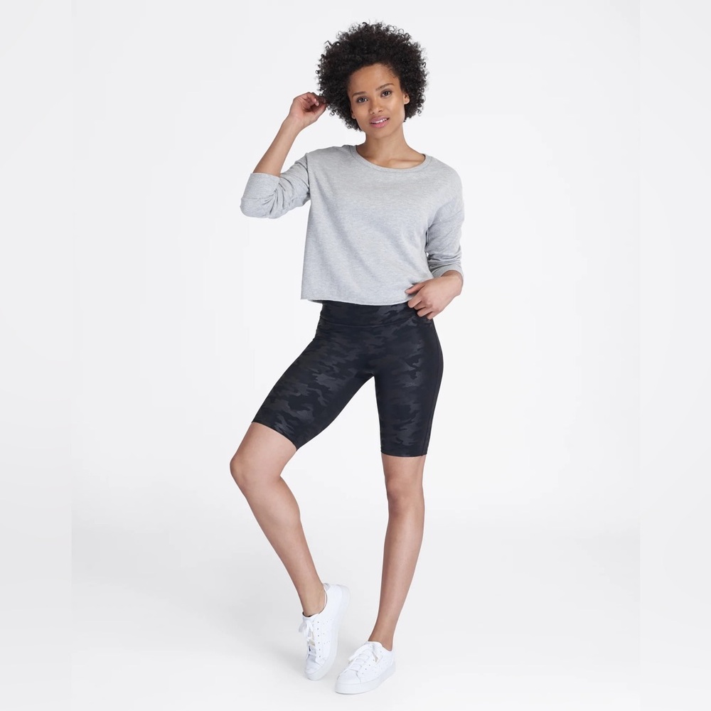 Spanx Faux Leather Bike Shorts (Matte Black Camo)